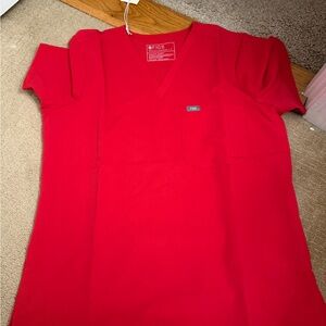 Figs Pop Red Scrub Top